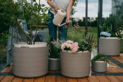 Tweekleurige Berberis bloempot met automatische bewatering